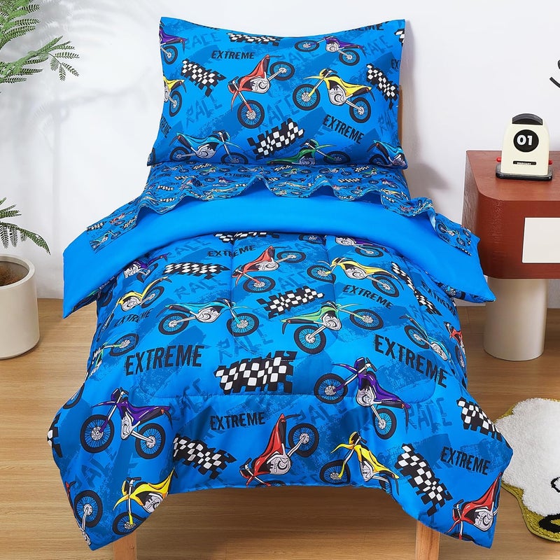 lasoftan Toddler Bedding Set, Toddler Bed Comforter Sets for Girls, Toddler Bed Set, Motorcycle Printed - Image 1